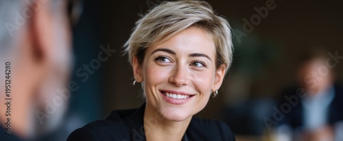 Wallpaper Mural smiling female executive collaborates passionately with a coworker in a lively conference room meeting Torontodigital.ca