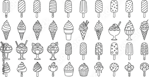 Ciao Italian lifestyle collection with pizza wine scooter tomatoes ice cream flowers sunglasses and fashion items in black white line art