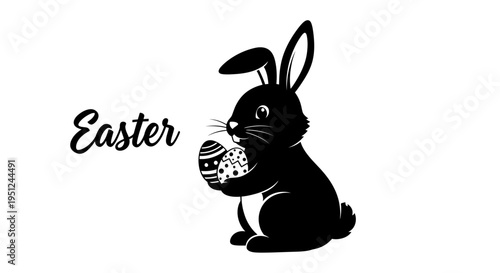 Easter Black Easter bunny holding egg vector icon isolated on White Background vector