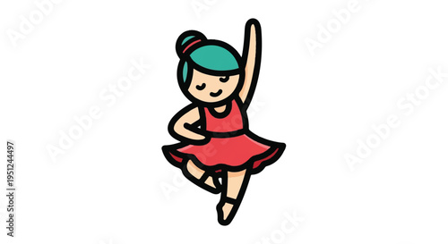 Cartoon ballerina dancing in a pink dress with green hair vector illustration