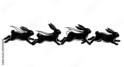 Easter Set of 4 running rabbit silhouettes vector isolated on White Background vector