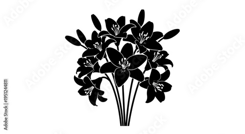 Easter Vector bouquet of 7 black lilies flowers isolated on White Background vector