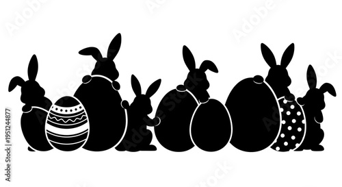 Easter Set of 6 Easter bunnies and eggs vector icons isolated on White Background vector