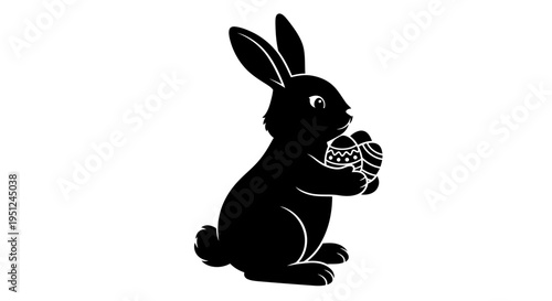 Black silhouette rabbit holding Easter egg vector icon