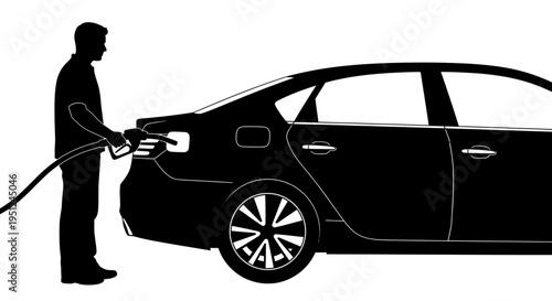 Man Refueling Electric Car Silhouette.