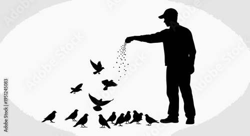 Man Feeding Birds Silhouette Illustration.