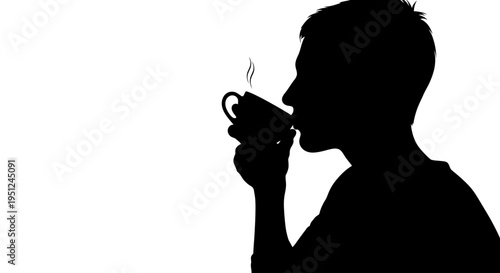 Silhouette of man drinking coffee.