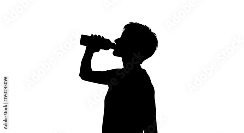 Silhouette of a boy drinking.