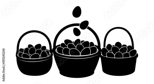 Set of 3 black baskets filled with balls vector