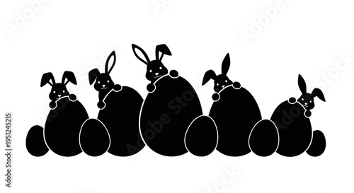 Set of 5 black rabbit icons vector