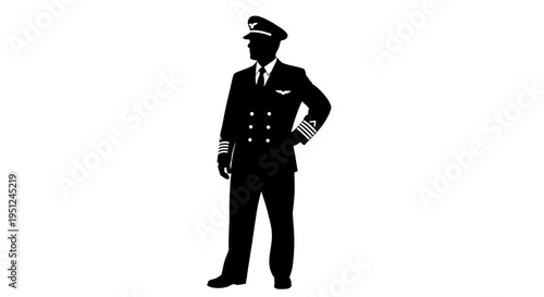 Silhouette of a standing airline pilot.