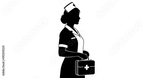 Nurse in uniform holding medical bag.