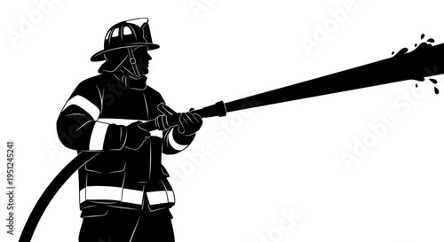 Firefighter spraying water from hose.