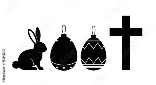 Set of 4 Easter icons vector, black silhouettes