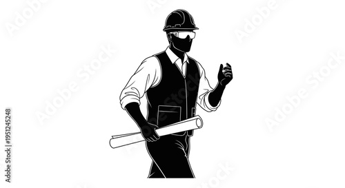 Man wearing hard hat and vest.