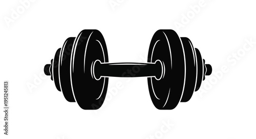 A stark black silhouette depicts a standard barbell dumbbell emphasizing fitness strength and physical training concepts high quality professional