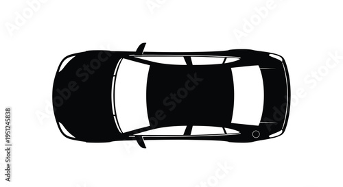 A stark black and white overhead view depicts a modern sedan automobile emphasizing its sleek form and design high quality professional