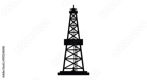 A stark black silhouette of an oil drilling rig stands prominently against a clean white background high quality professional