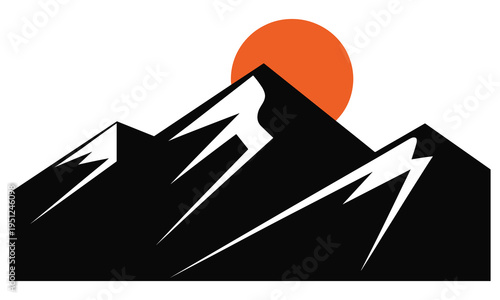 Vector mountain landscape icon with sunrise
