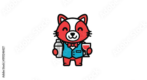Cartoon cat bartender serving cocktail vector illustration