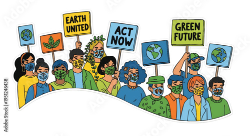 Diverse group of people protesting for environmental awareness and sustainability