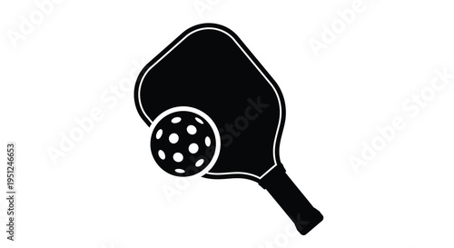 A stark black and white illustration depicts a pickleball paddle and ball showcasing equipment used in the rapidly growing sport