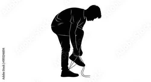 Man bending down to tie shoelace.