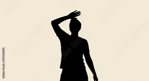 Woman Silhouette With Hand Raised High.