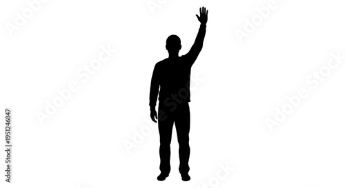 Man standing with one arm raised.