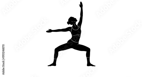 Woman in yoga warrior pose silhouette.