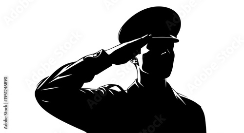 Silhouette of a Saluting Soldier Man.
