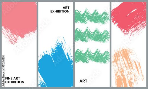 Modern art exhibition poster design with vibrant abstract paint splashes and fine art typography display