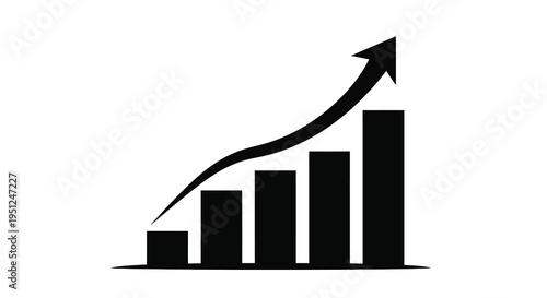A simple black graphic depicts a bar chart with an upward trending line symbolizing growth and positive progress
