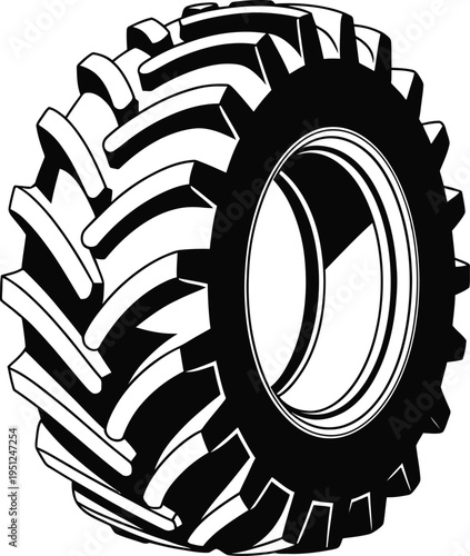 Agricultural tractor tire silhouette showing deep tread pattern for off road farming vehicle wheels