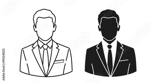 A pair of contrasting male profile silhouettes one white and one black both wearing suits and ties high quality