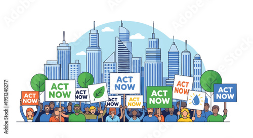 People protesting in city for environmental awareness and action