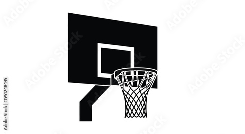 A stark black and white illustration depicts a basketball hoop and backboard against a plain white background high quality professional detailed