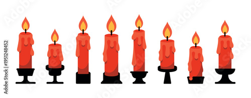 Candle flame vector animation burning fire sprite sheet red wax light flicker frames seamless sequence asset white background