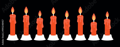 Candle flame animation vector fire burning sprite sheet red wax flickering light sequence game asset isolated white background