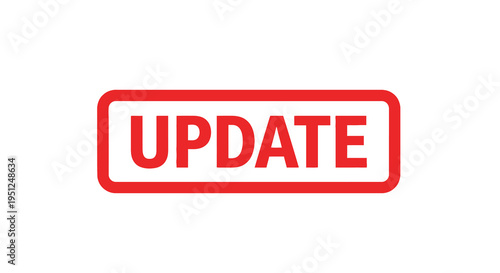 A simple rectangular red stamp displaying the word update in bold white capital letters on a white background
