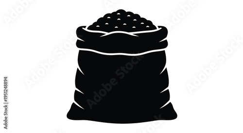 A stark black silhouette depicts a full sack or bag likely containing grains or similar bulk goods high quality