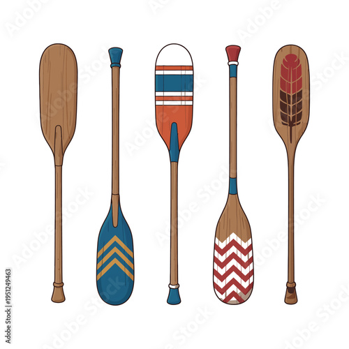 Canoe oars flat style vector illustration clean paddle design minimal outdoor equipment icon isolated white background