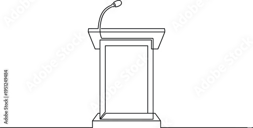 Continuous line art of a podium with microphone single line drawing of a lectern