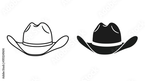 Two cowboy hats in black and white side by side illustration