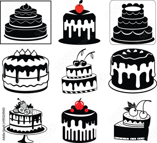 cake vector silhouette set art and illustration