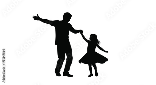 A silhouetted depiction shows a father and daughter joyfully dancing together creating a heartwarming and tender moment high quality