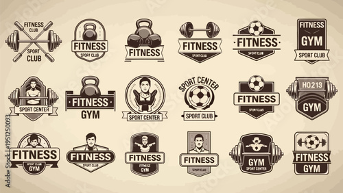 Vintage fitness and gym emblems a collection of workout and sport badges
