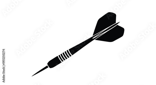 A striking black silhouette depicts a single dart poised in mid flight against a stark white background high quality professional