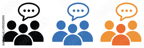 People communication icons with colorful speech bubbles, isolated on white, illustrating teamwork, group discussion, social interaction, community chat, and customer support communication.