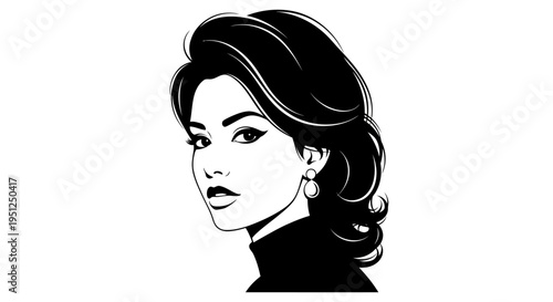 Elegant Woman with Sophisticated Hairstyle, Wearing Earrings and Turtleneck, Direct Gaze, Isolated White Background